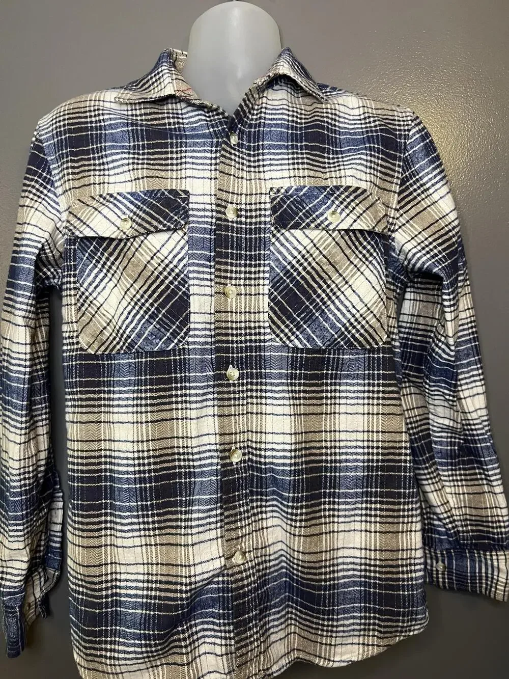 Banana Republic Shirt Mens Small Blue Plaid Textured Flannel Button Up Casual